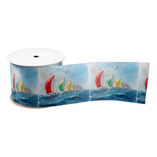 Sailboat Race On High Seas Satin Ribbon