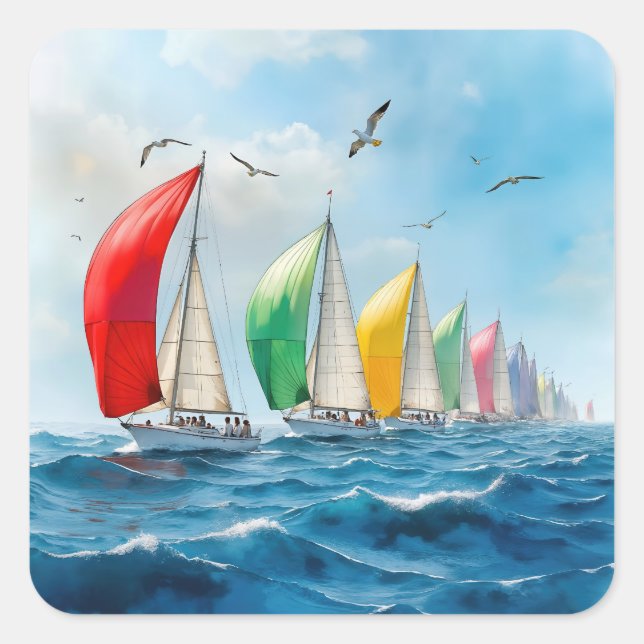 Sailboat Race On High Seas Square Sticker (Front)