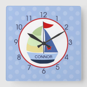 Sailboat Red, Navy, Light Blue Wall clock
