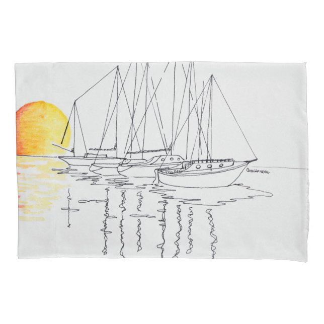 Sailboat Reflection | Concarneau, Brittany Pillowcase (Front-Left)