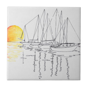 Sailboat Reflection Concarneau, Brittany Tile