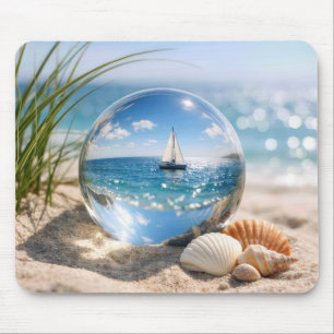 Sailboat Reflection In Glass Sphere Mouse Pad