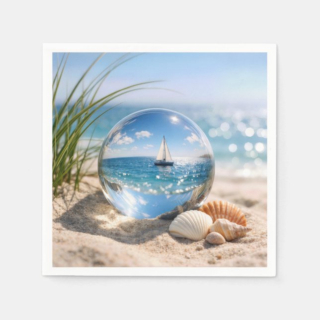 Sailboat Reflection In Glass Sphere Napkin (Front)