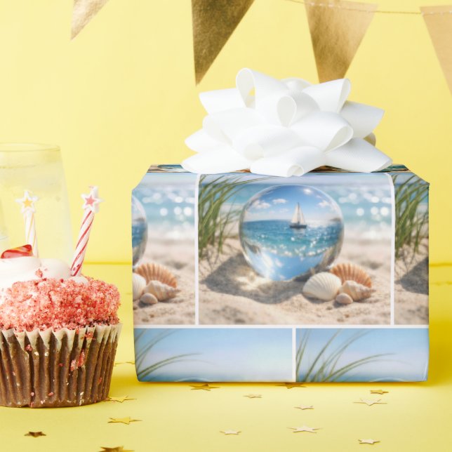 Sailboat Reflection In Glass Sphere Wrapping Paper (Birthday Party)