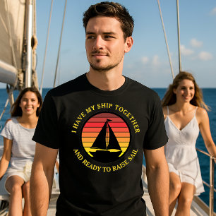 Sailboat & Retro Sunset Sailing Template T-Shirt