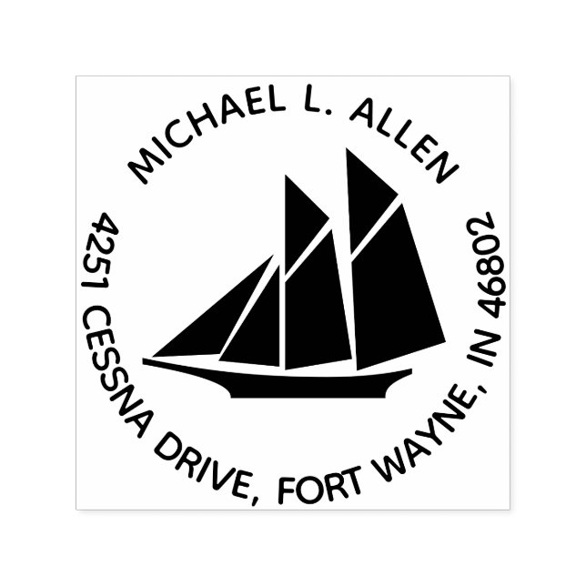 Sailboat Round Return Address Self-inking Stamp (Design)