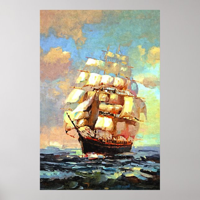 Sailboat sailing in the sea (abstracted) poster (Front)