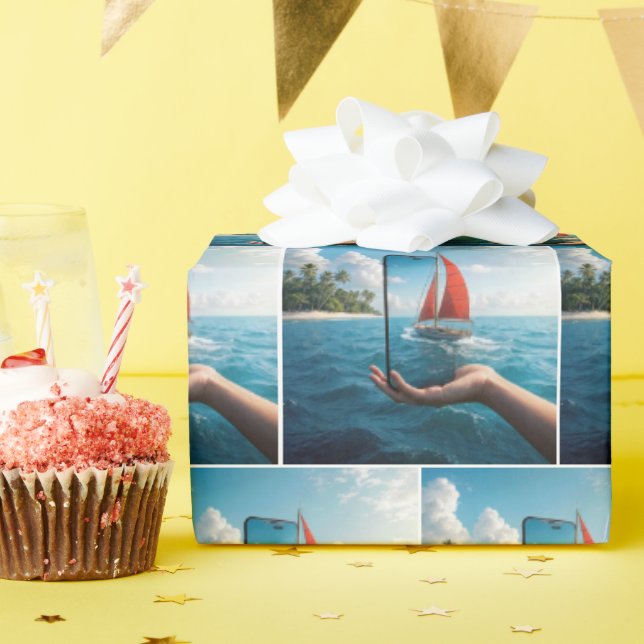 Sailboat Sailing Into a Smartphone Wrapping Paper (Birthday Party)