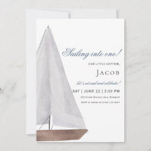 Sailboat "Sailing into One!" Birthday Invitation