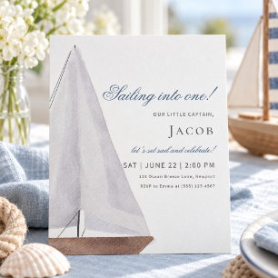 Sailboat "Sailing into One!" Birthday Invitation