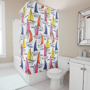 Sailboat Sailing Nautical Summer Pattern Shower Curtain