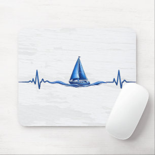 Sailboat Sailing on a Blue Heartbeat Graphic Mouse Pad