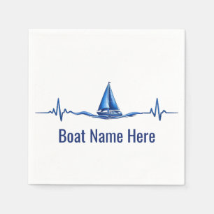 Sailboat Sailing on a Blue Heartbeat Graphic Napkin