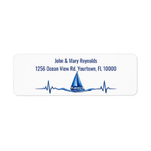 Sailboat Sailing on a Blue Heartbeat Graphic Return Address Label