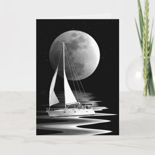Sailboat sailing on moonlit water card (Front)