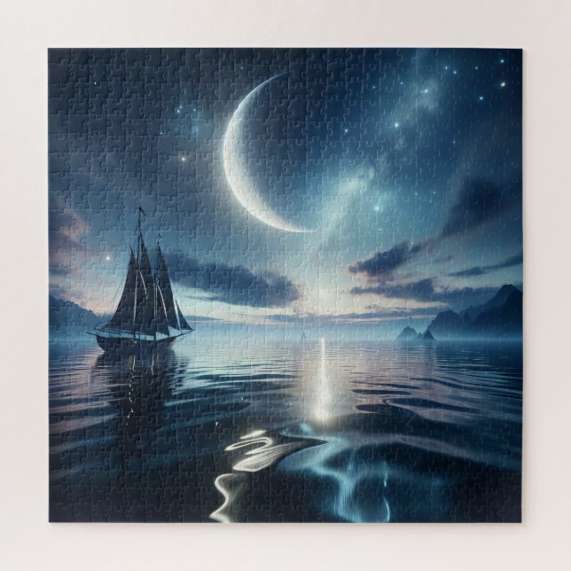 Sailboat Sailing on Moonlit Water Jigsaw Puzzle (Vertical)