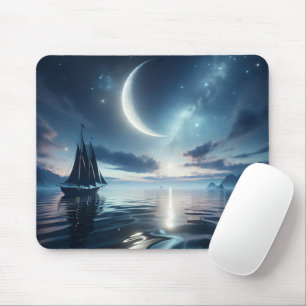 Sailboat Sailing on Moonlit Water Mouse Pad