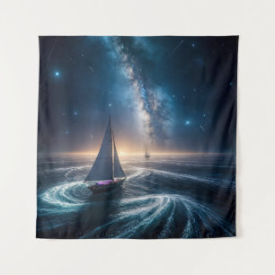 Sailboat Sailing Through a Cosmic Ocean Tapestry