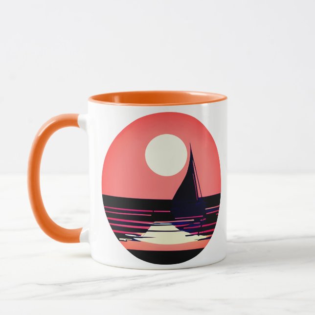 Sailboat Silhouette Against an Orange Sunset Mug (Left)