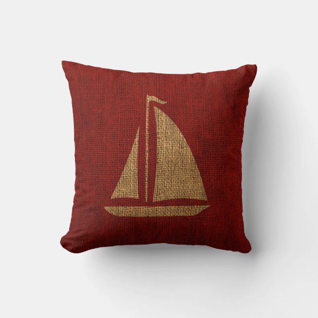 Sailboat Silhouette in Rustic Red Cushion (Front)