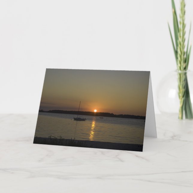 Sailboat Speed Boat Sunset Card (Front)