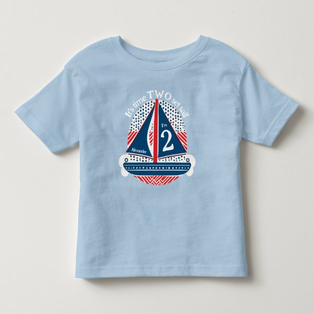 Sailboat Splash 2nd Birthday Red White Blue Toddler T-Shirt (Front)