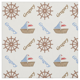 Sailboat & steering wheel nautical personalised fabric