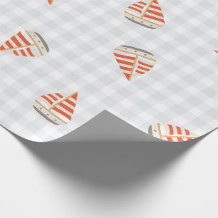 Sailboat summer chequered nursery kids children  wrapping paper
