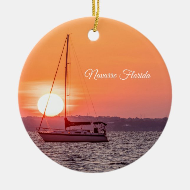 Sailboat Sunrise Circle Ornament (Front)