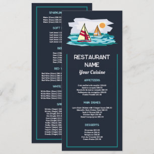 Sailboat Sunrise, Restaurant Slimline Menu