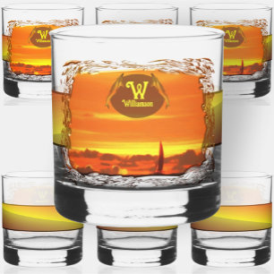 Sailboat Sunset 1300 Whiskey Glass