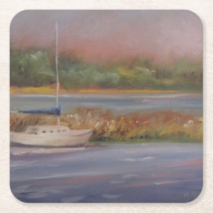 Sailboat Sunset Peaceful Marsh Serene Square Paper Coaster