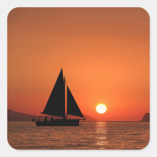 Sailboat Sunset Square Sticker