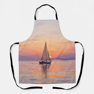 Sailboat Sunset Watercolor Seascape Apron