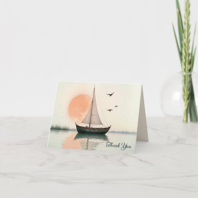 Sailboat Sunset with Seagulls Sympathy Thank You Card (Front)