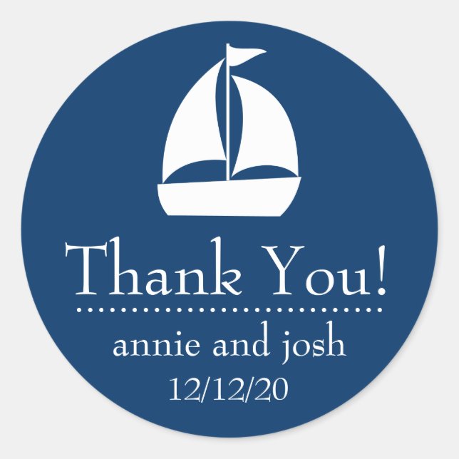 Sailboat Thank You Labels (Dark Blue) (Front)