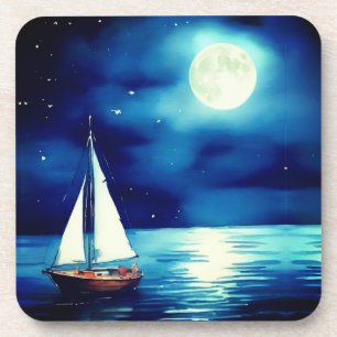 Sailboat Under a Full Moon Coaster
