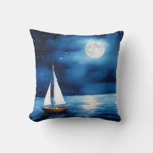 Sailboat Under a Full Moon Cushion
