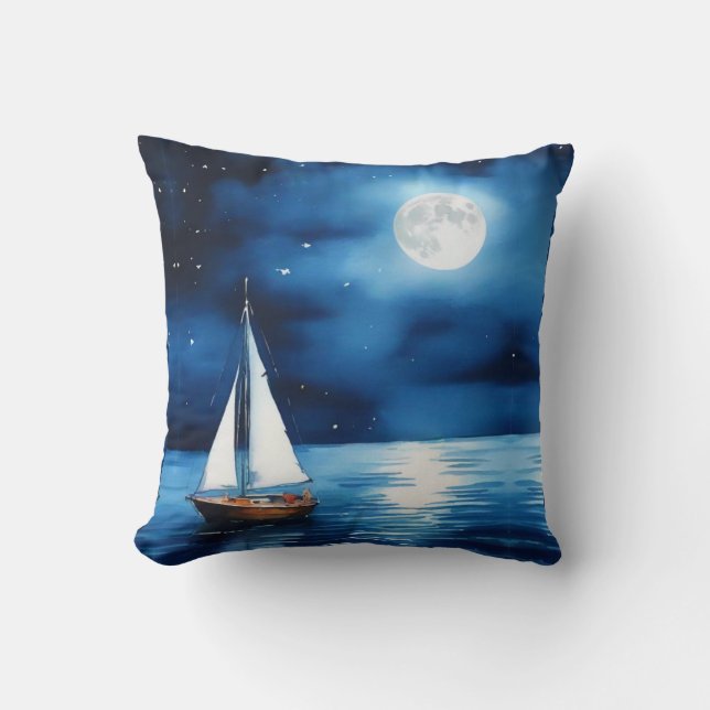 Sailboat Under a Full Moon  Cushion (Front)