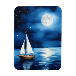 Sailboat Under a Full Moon  Magnet