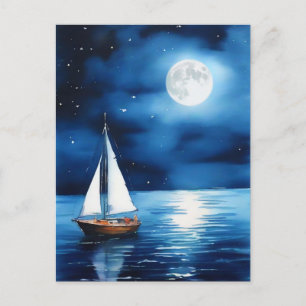 Sailboat Under a Full Moon  Postcard