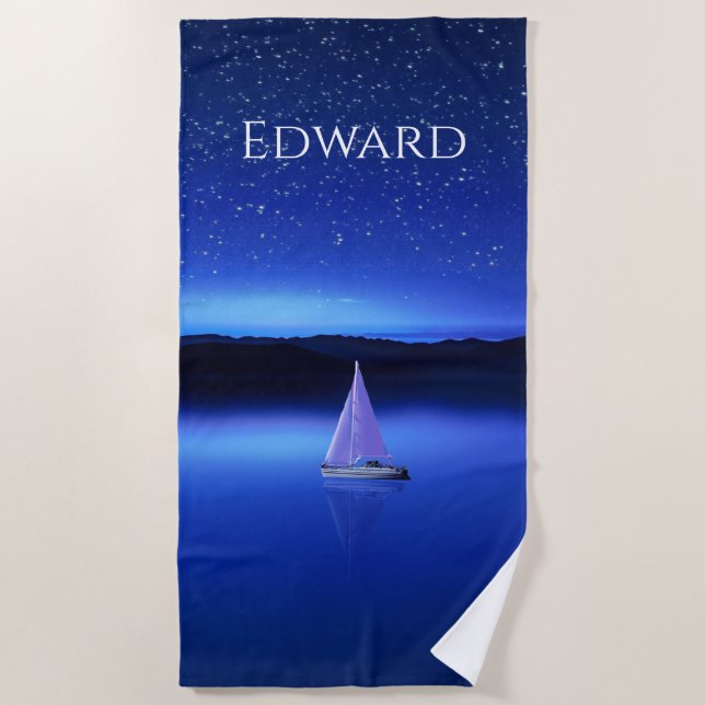 Sailboat under a Starry Night Sky Beach Towel (Front)