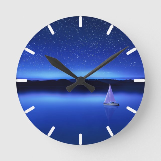 Sailboat under a Starry Night Sky Round Clock (Front)