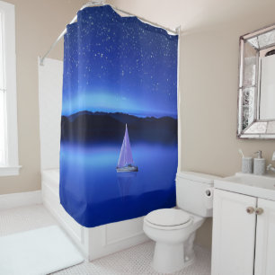 Sailboat under a Starry Night Sky Shower Curtain