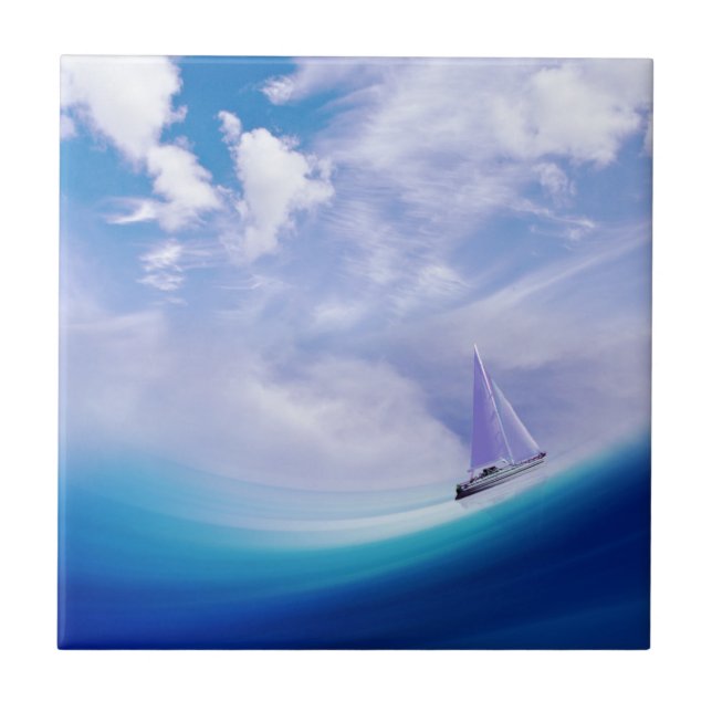 Sailboat up an Epic Wave Ceramic Tile (Front)
