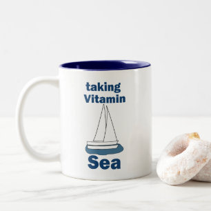 Sailboat Vitamin Sea Funny Nautical Quote Two-Tone Coffee Mug