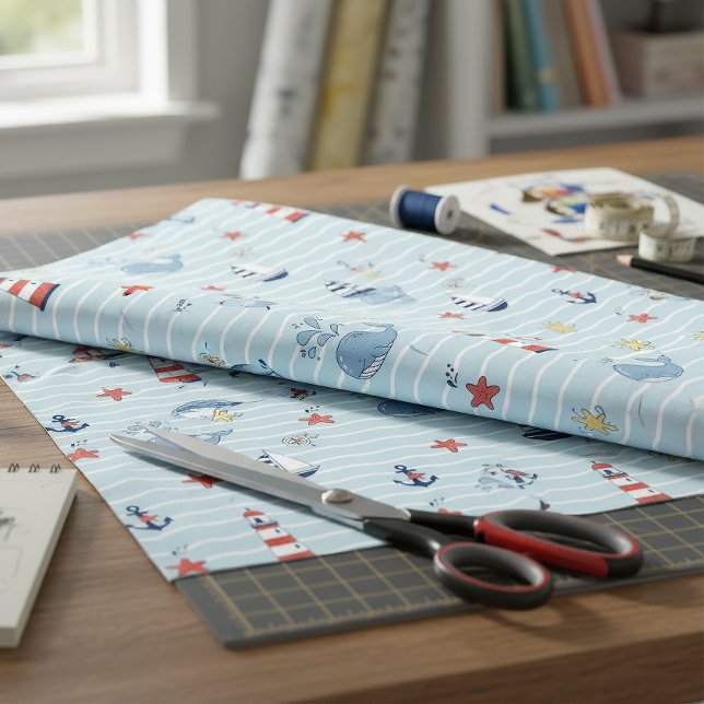 Sailboat, Wave and Whale Pattern ID1228 Fabric (Creator Uploaded)
