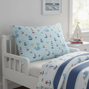 Sailboat, Wave and Whale Pattern ID1228 Pillowcase