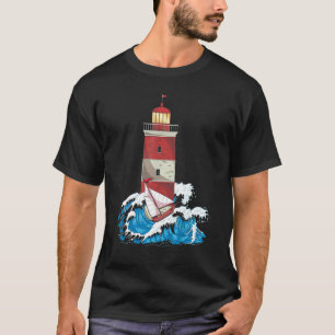 Sailboat Waves Ocean Sea Sailing Nautical Lighthou T-Shirt