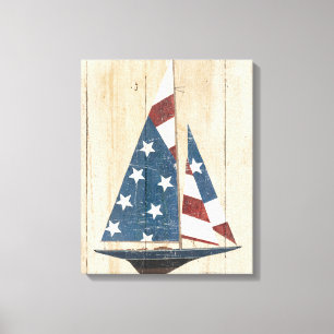 Sailboat With American Flag Canvas Print